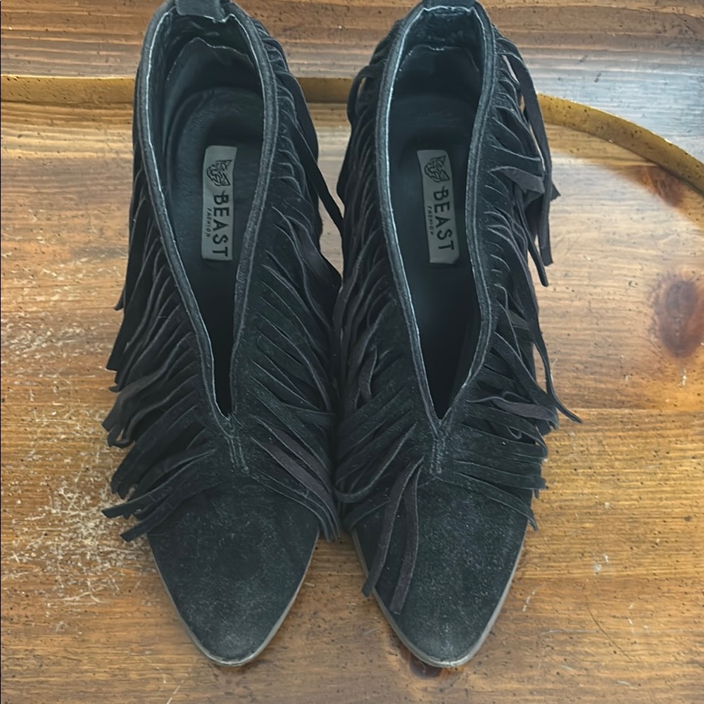 Black Fringe Booties